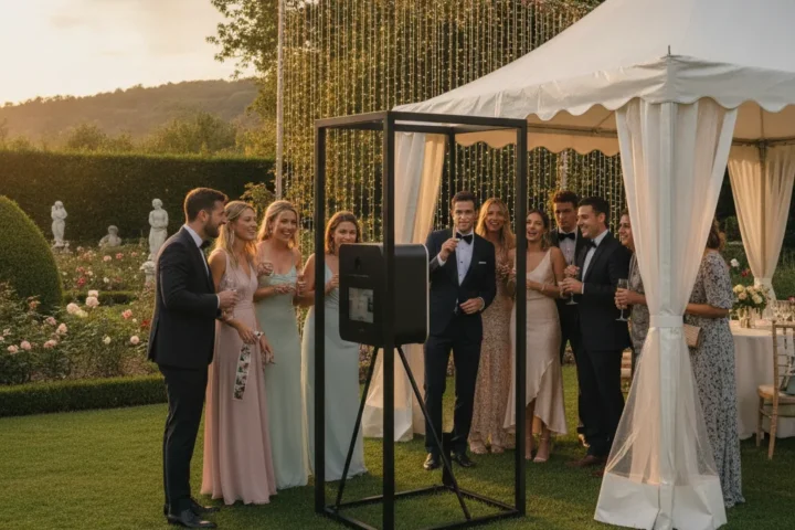 Photobooth mariage extérieur jardin, installation 2026